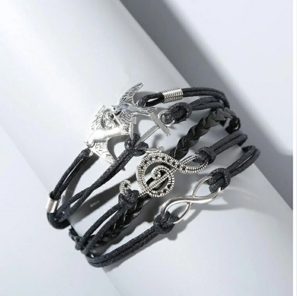 Bird anchor treble clef staff infinity linked bracelet 5 pc set - Picture 1 of 4